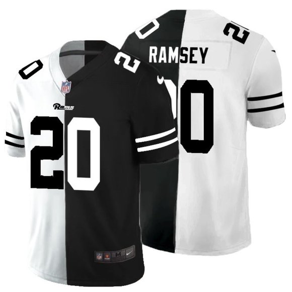 Men's Los Angeles Rams #20 Jalen Ramsey Black & White NFL Split Limited Stitched Jersey Men's Los Angeles Rams #20 Jalen Ramsey Black & White NFL Split Limited Stitched Jersey